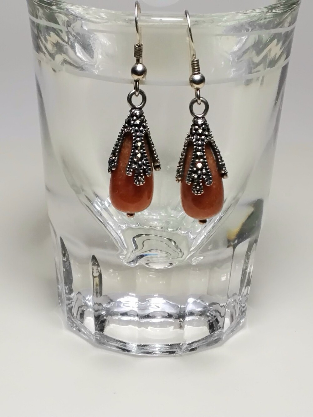 925 Silver Carnelian Marcasite Earrings